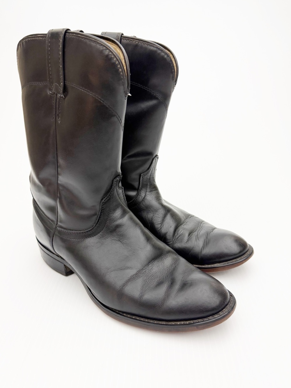 Laredo Black Leather Saddle Roper Western Cowboy Boots Shoes